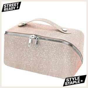Large Capacity Travel Makeup Bag with Sequin Design, Flat Open Toiletry